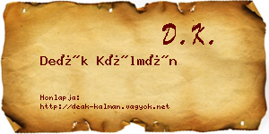 Deák Kálmán névjegykártya